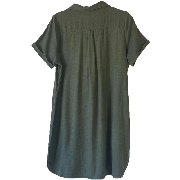 Lulu’s Linen Blend Dress Women’s Size L Olive Green Shirt Style Short Sleeves - Picture 9 of 12